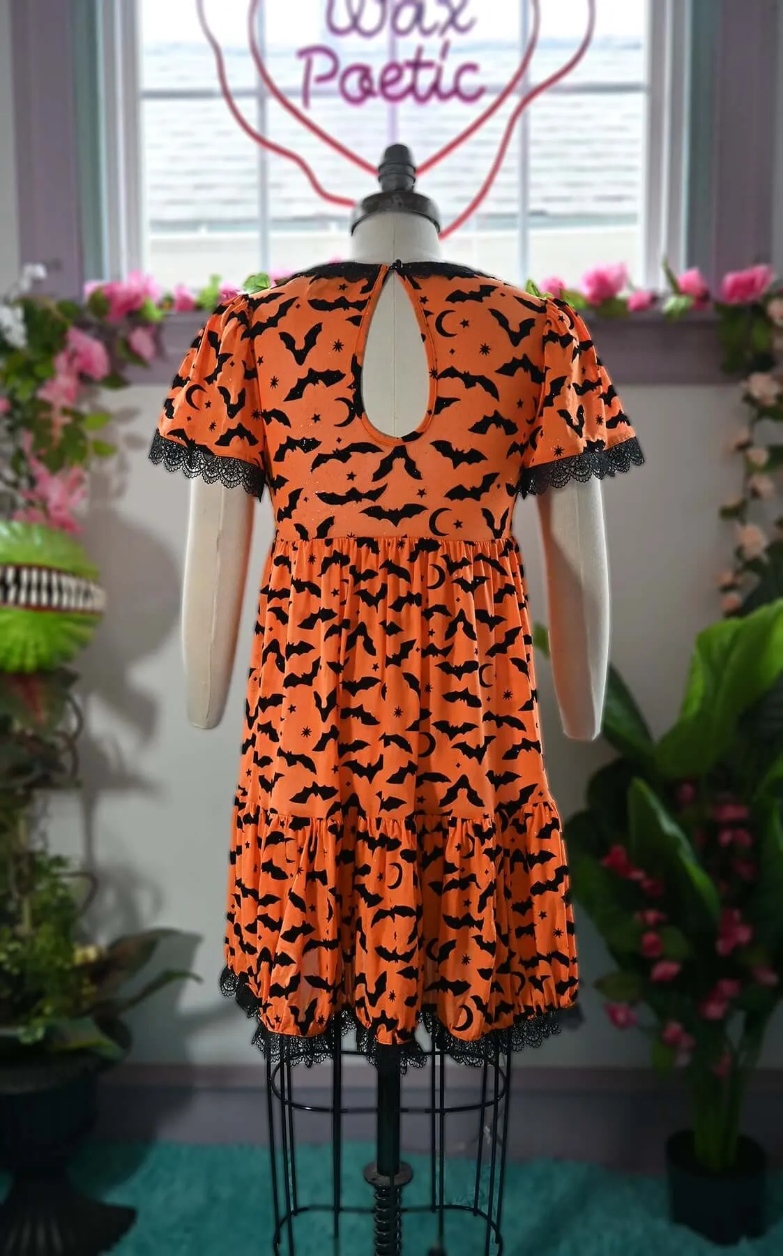 Raven Dress in Orange Queen of Halloween Flocked Sparkle Mesh
