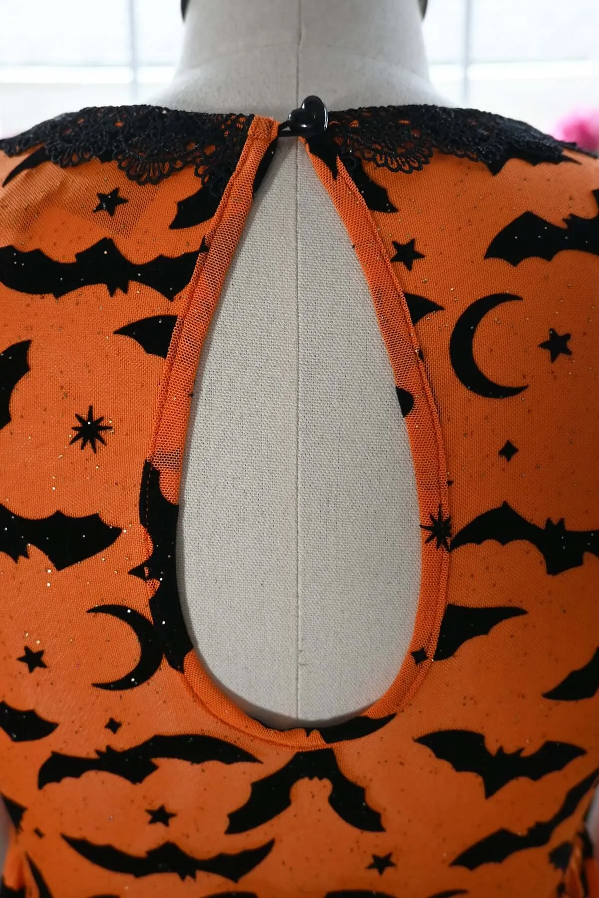 Raven Dress in Orange Queen of Halloween Flocked Sparkle Mesh
