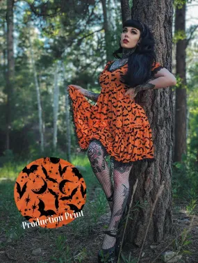 Raven Dress in Orange Queen of Halloween Flocked Sparkle Mesh