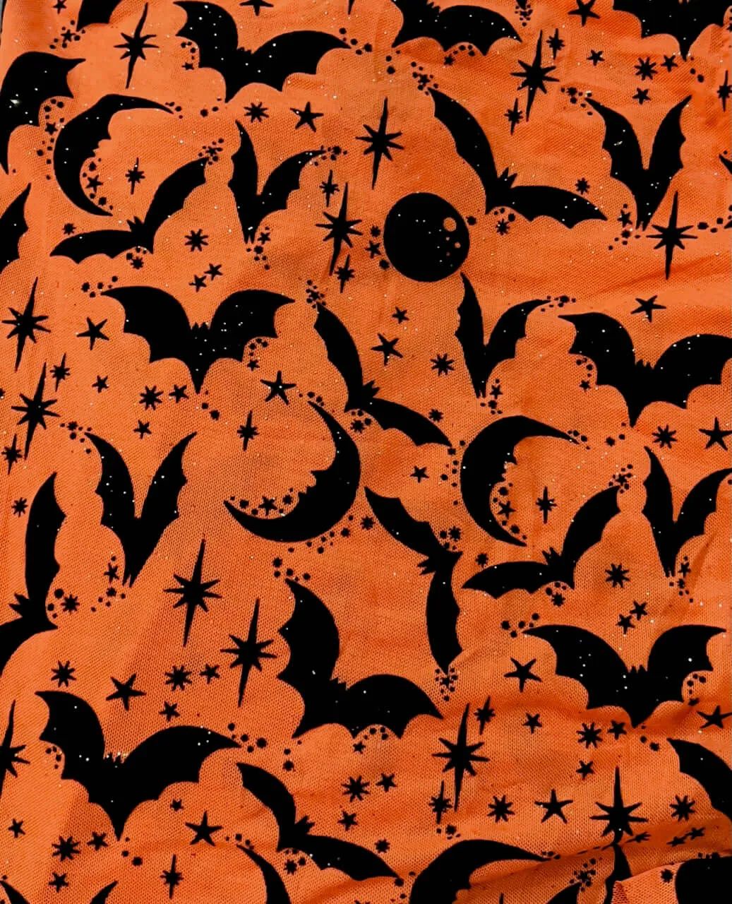 Raven Dress in Orange Queen of Halloween Flocked Sparkle Mesh