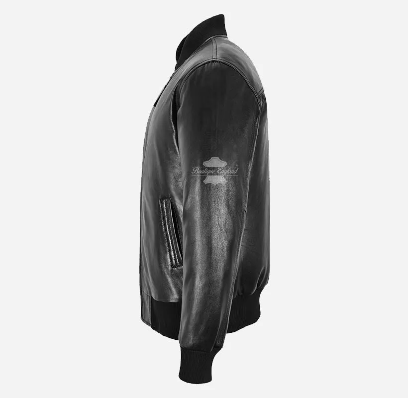 Squadron Black Bomber Leather Jacket for Mens Soft Leather Jacket