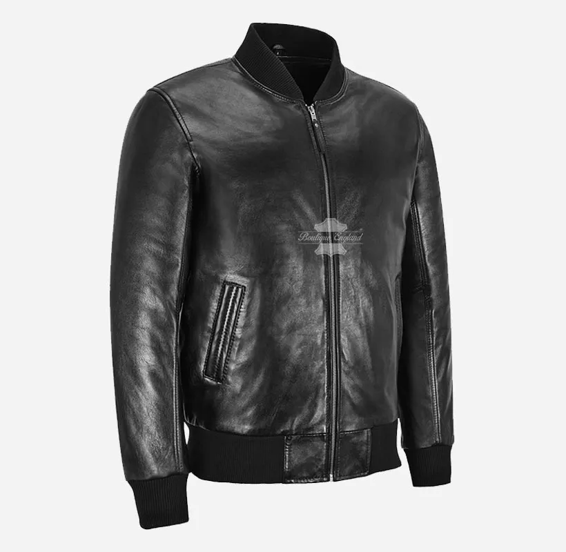 Squadron Black Bomber Leather Jacket for Mens Soft Leather Jacket