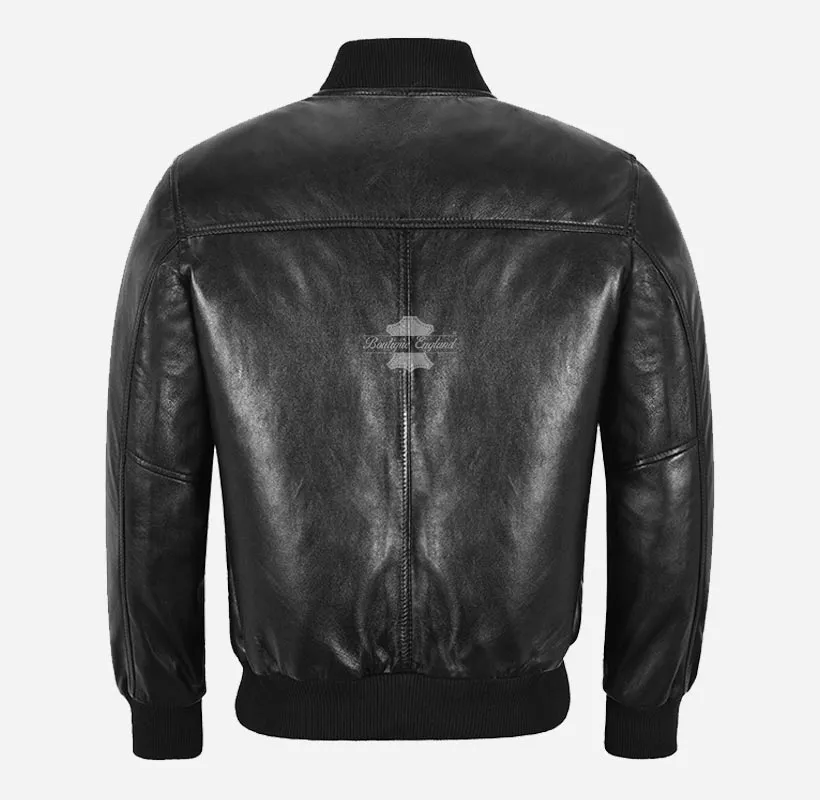 Squadron Black Bomber Leather Jacket for Mens Soft Leather Jacket