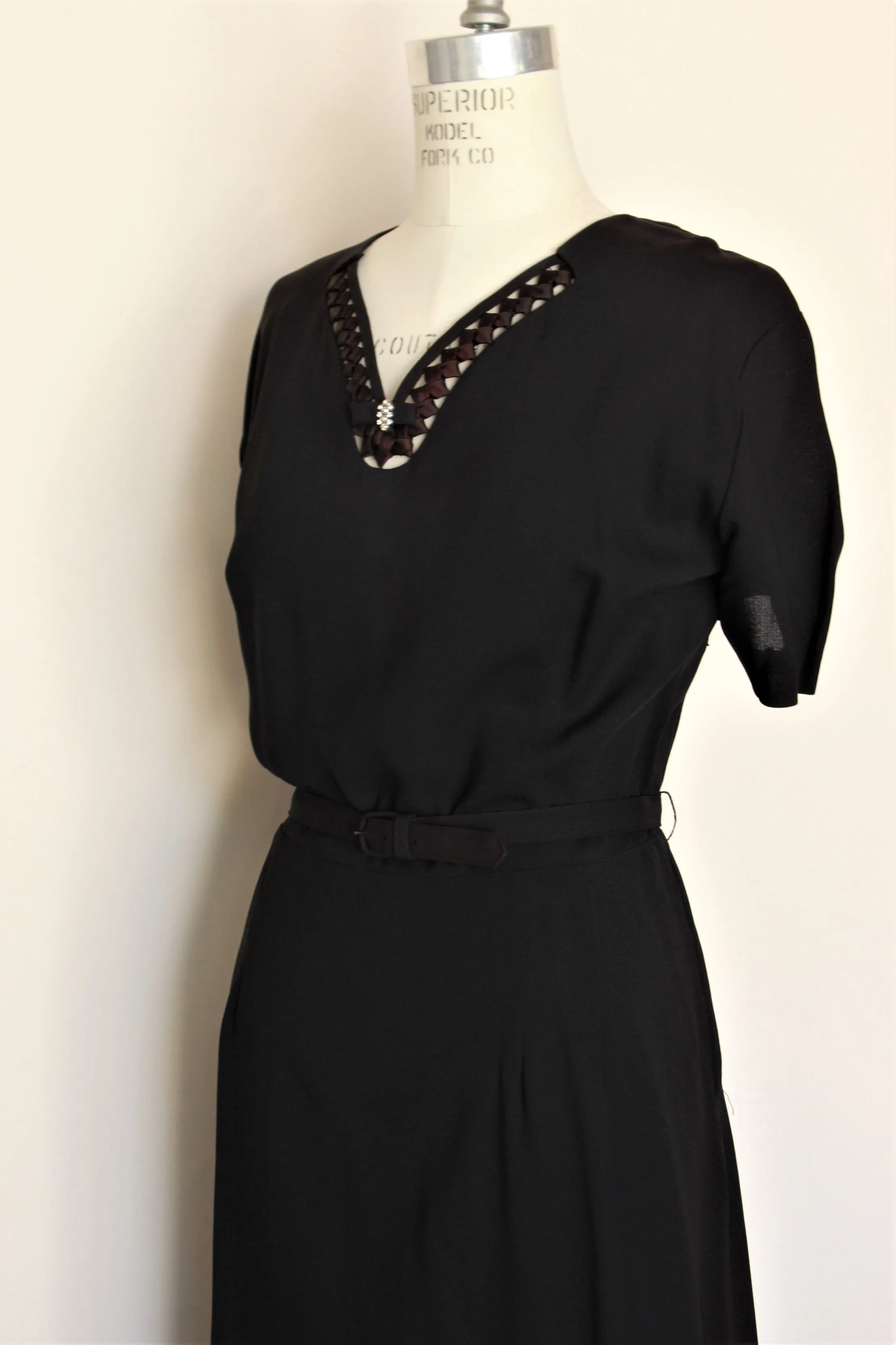 Vintage 1940s 1950s Black Dress With Belt and Jacket