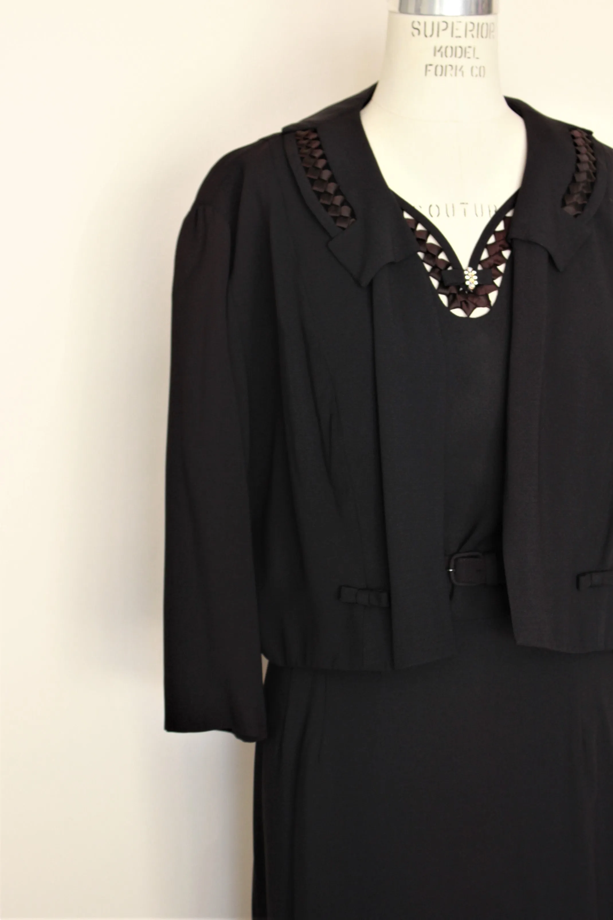 Vintage 1940s 1950s Black Dress With Belt and Jacket