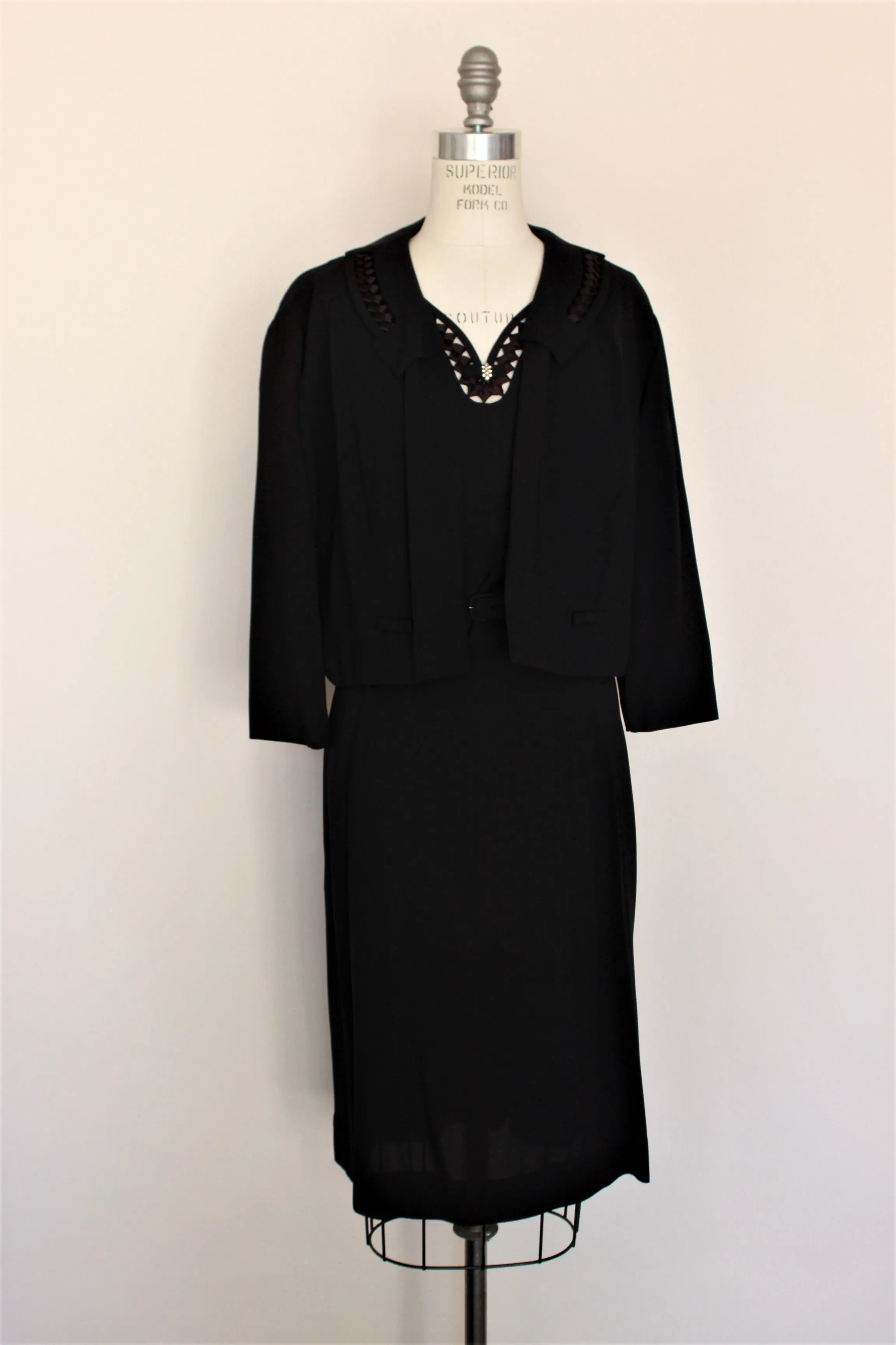 Vintage 1940s 1950s Black Dress With Belt and Jacket