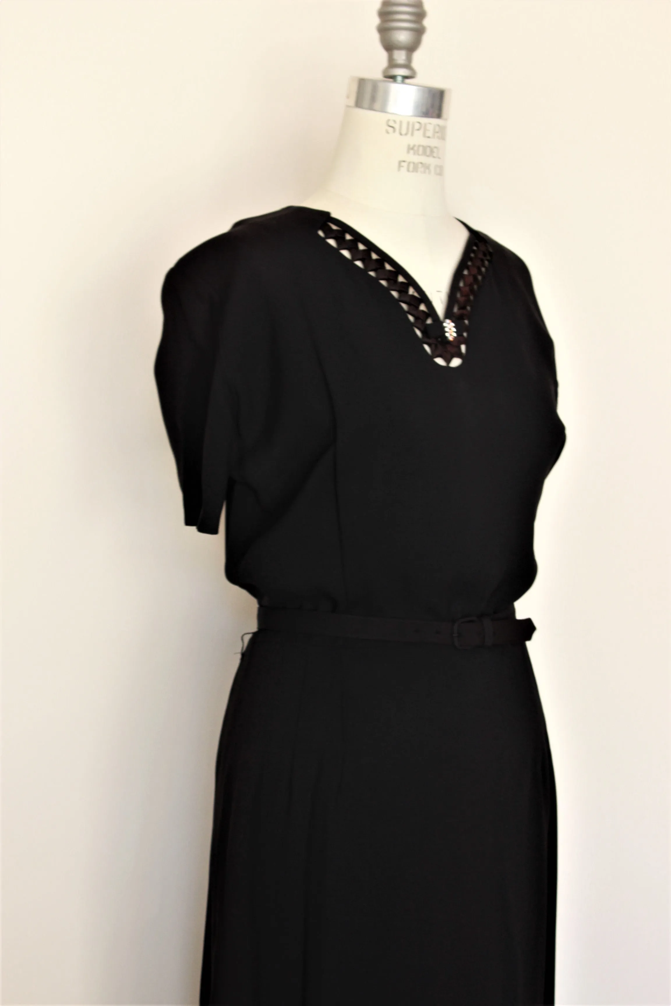 Vintage 1940s 1950s Black Dress With Belt and Jacket