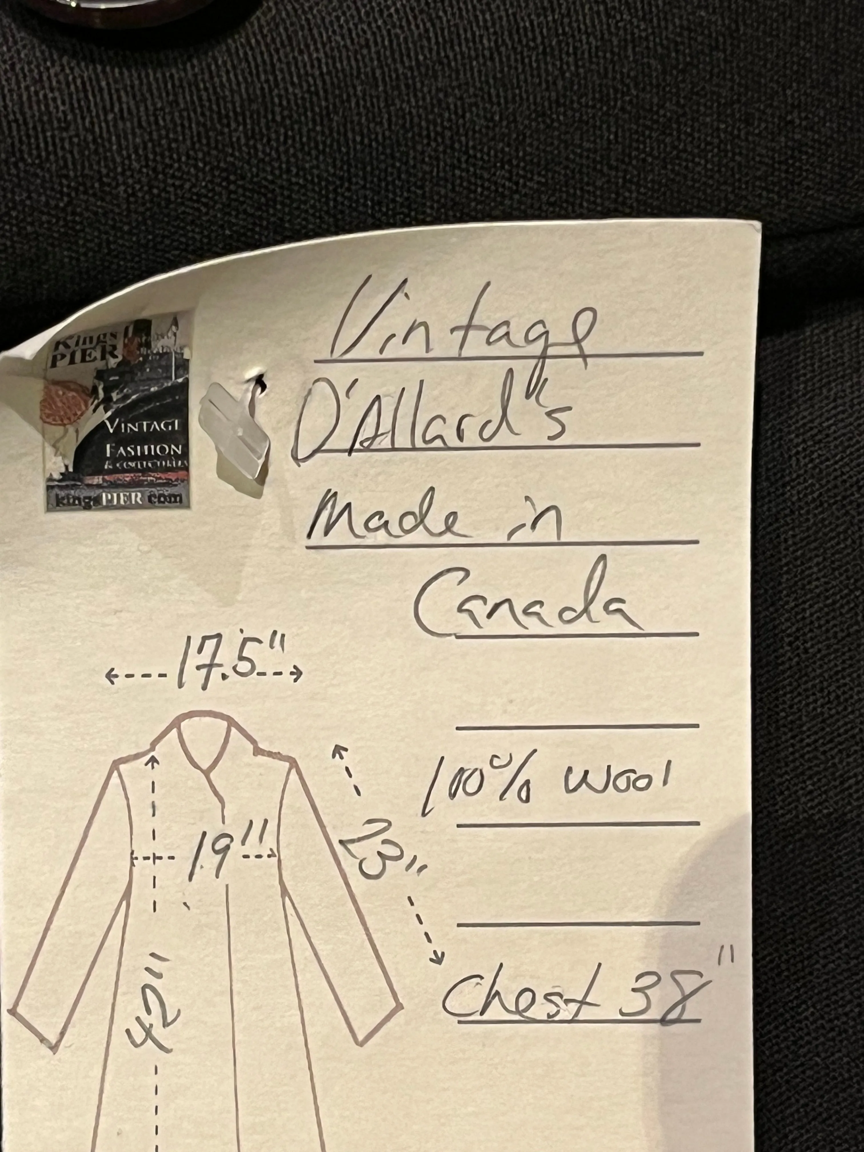 Vintage D'allaird's Brown Wool Coat, Made in Canada, Chest 38”