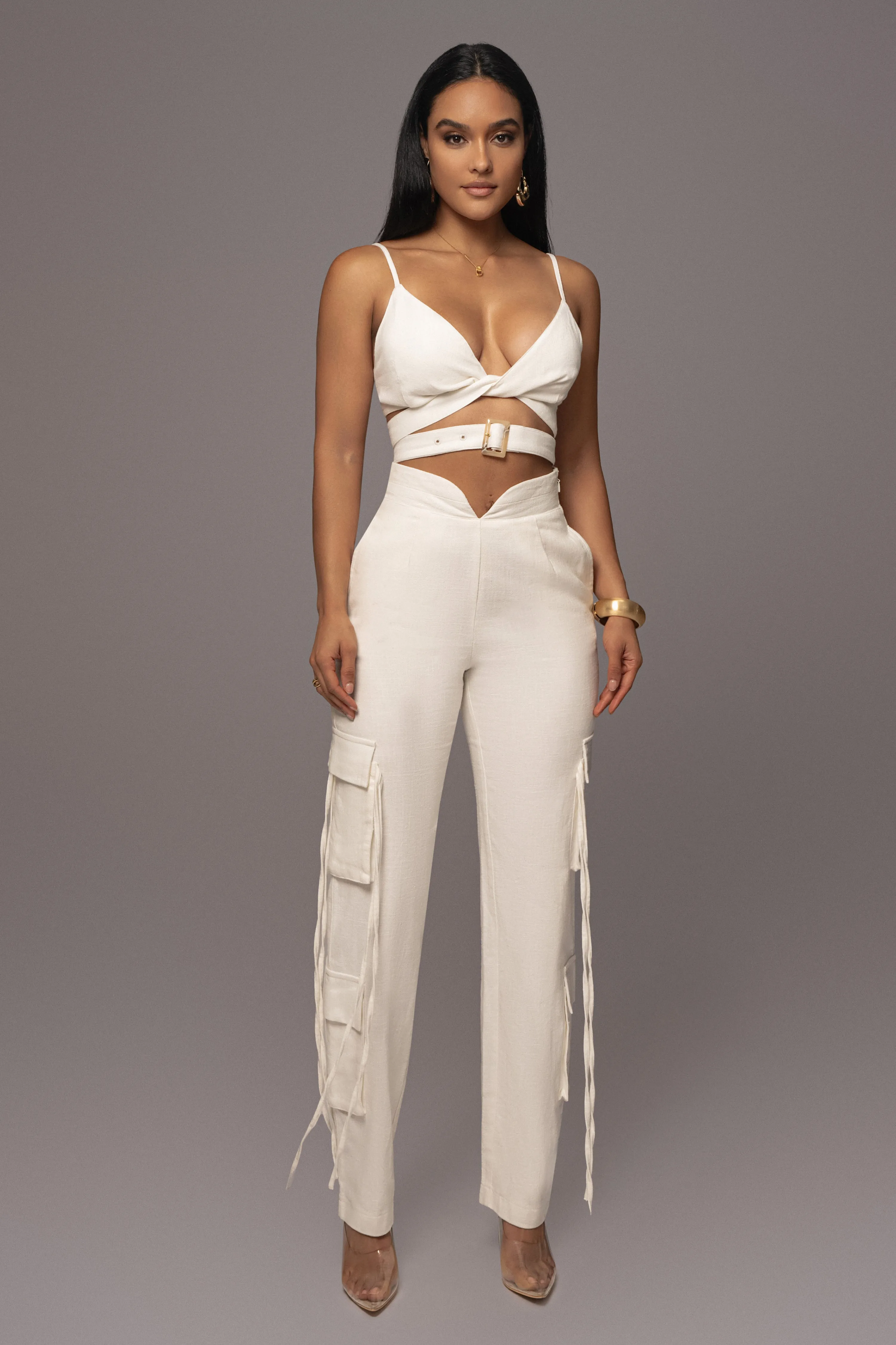 White Better Half Linen Utility Pants