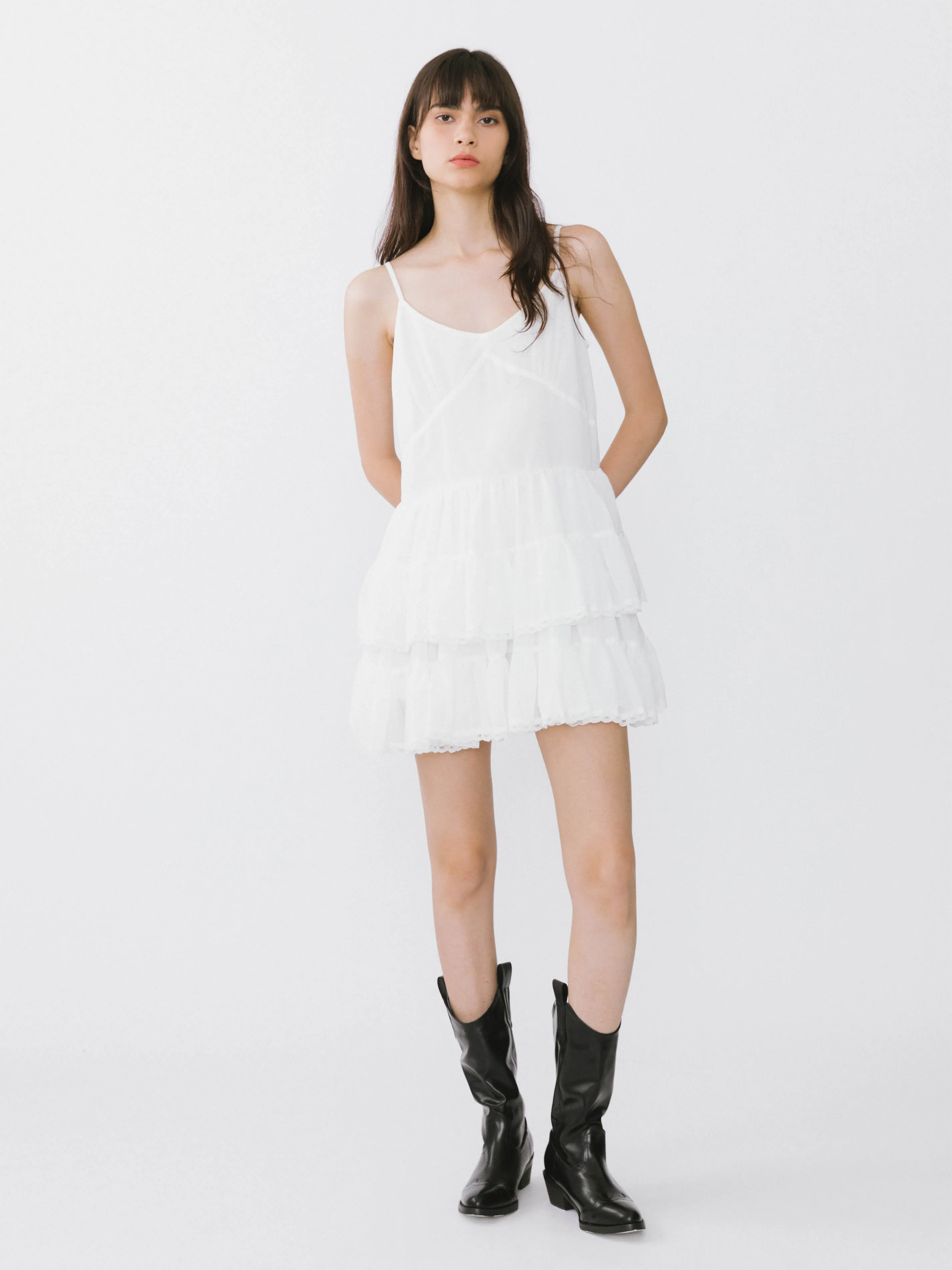 White Lace Tiered Short Dress