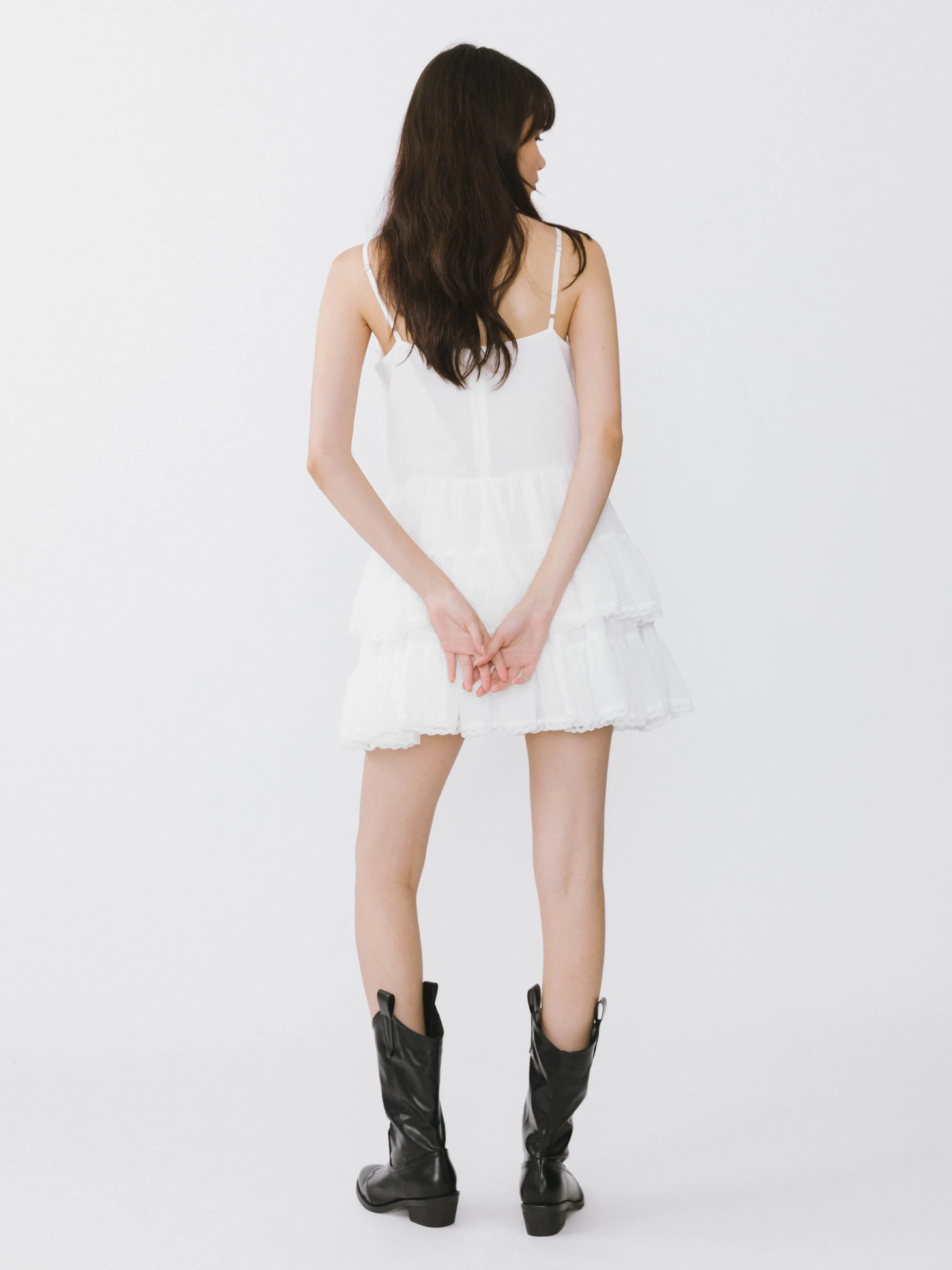 White Lace Tiered Short Dress