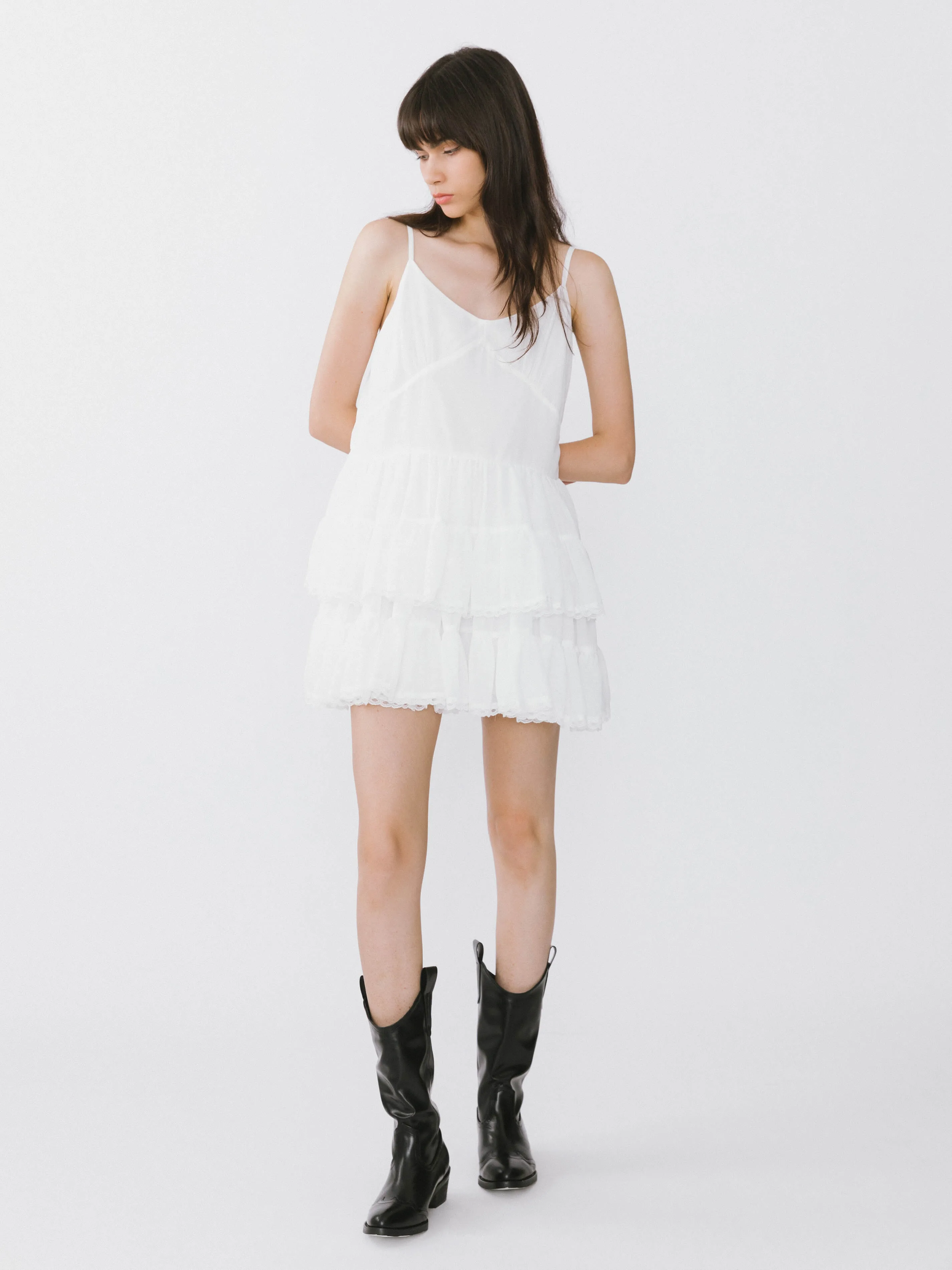 White Lace Tiered Short Dress