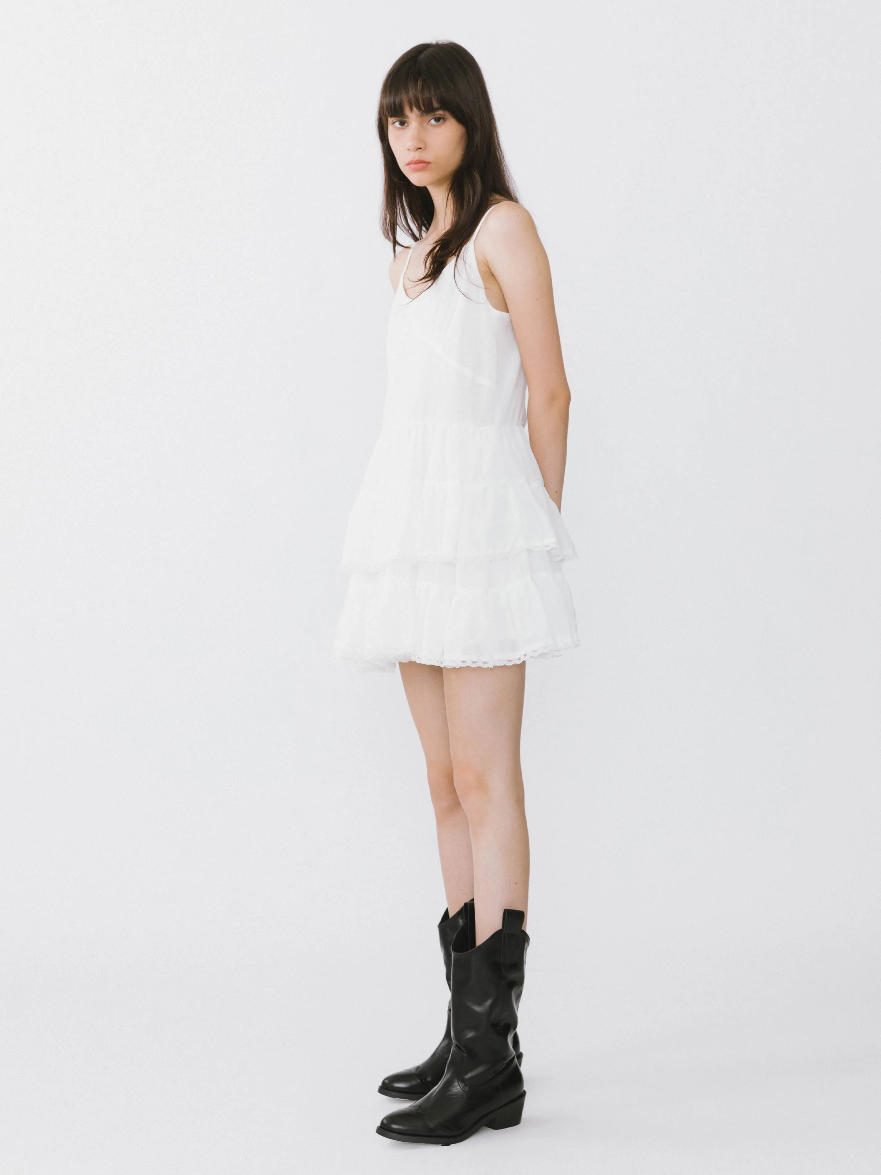 White Lace Tiered Short Dress