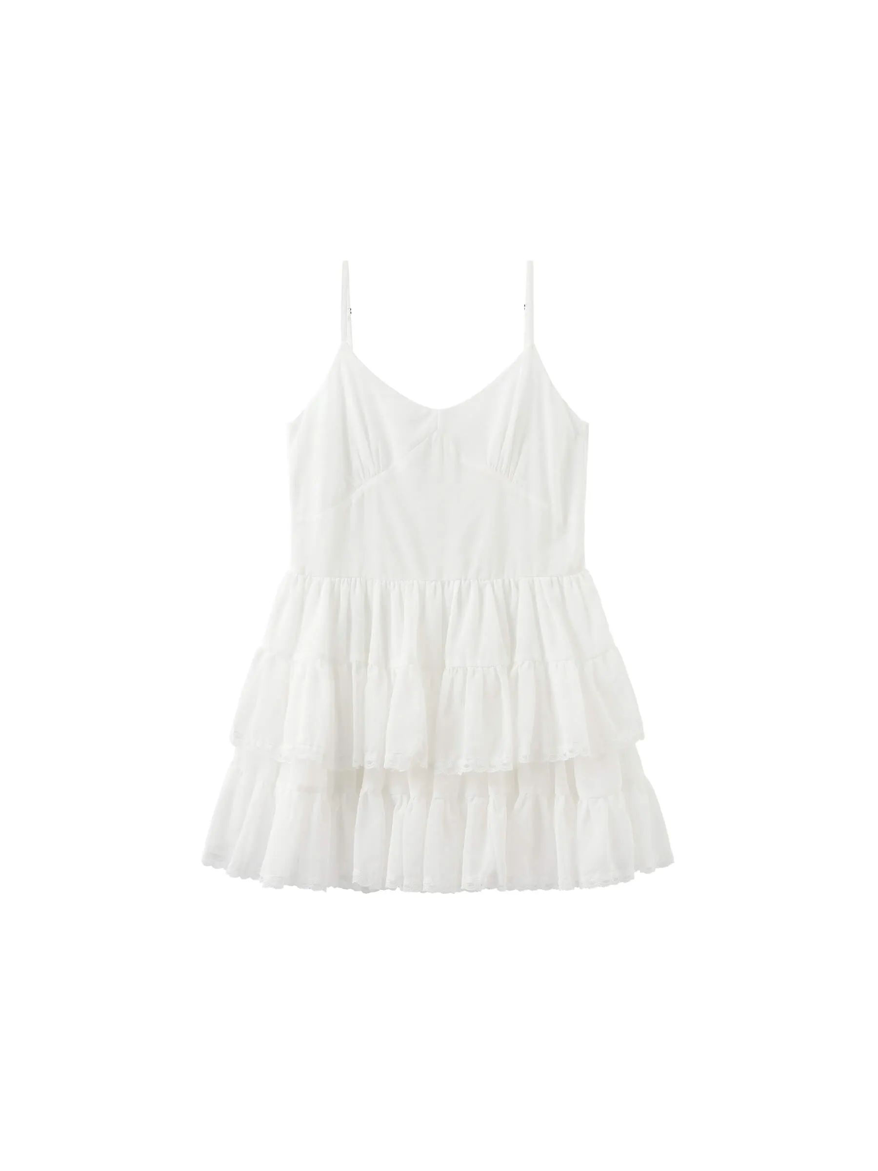 White Lace Tiered Short Dress
