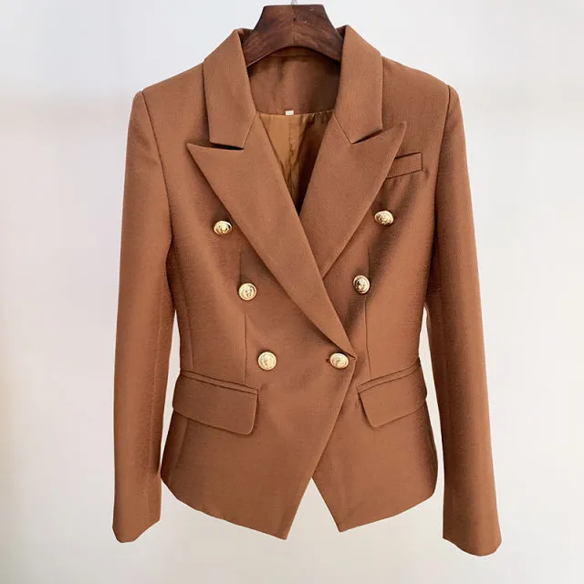 Wjczt HIGH STREET Newest 2022 Runway Designer Blazer Women&#39;s Classic Lion Buttons Double Breasted Slim Fitting Textured Blazer Jacket