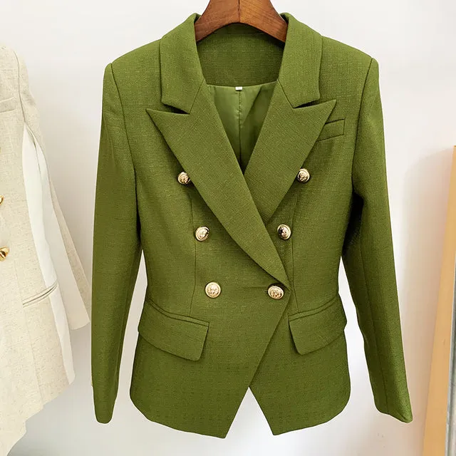 Wjczt HIGH STREET Newest 2022 Runway Designer Blazer Women&#39;s Classic Lion Buttons Double Breasted Slim Fitting Textured Blazer Jacket