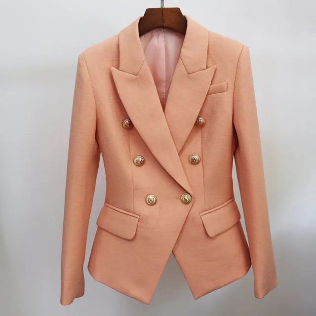 Wjczt HIGH STREET Newest 2022 Runway Designer Blazer Women&#39;s Classic Lion Buttons Double Breasted Slim Fitting Textured Blazer Jacket