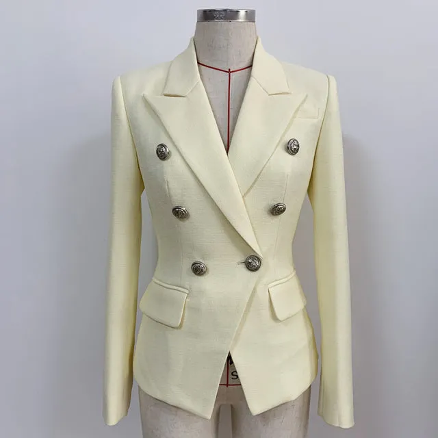 Wjczt HIGH STREET Newest 2022 Runway Designer Blazer Women&#39;s Classic Lion Buttons Double Breasted Slim Fitting Textured Blazer Jacket