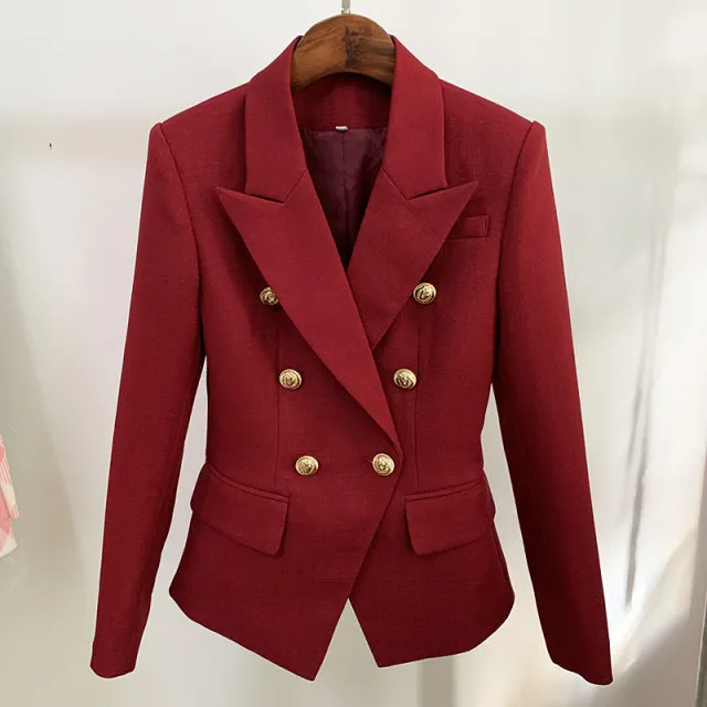 Wjczt HIGH STREET Newest 2022 Runway Designer Blazer Women&#39;s Classic Lion Buttons Double Breasted Slim Fitting Textured Blazer Jacket
